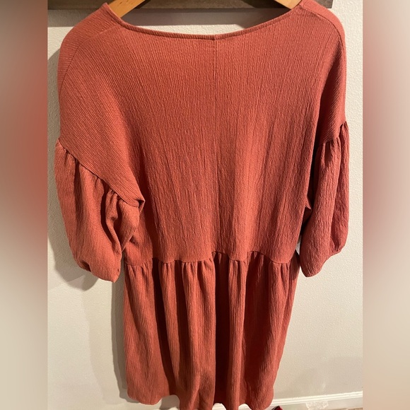 Zara Rust Orange V-Neck Dress Size Large - Picture 4 of 5